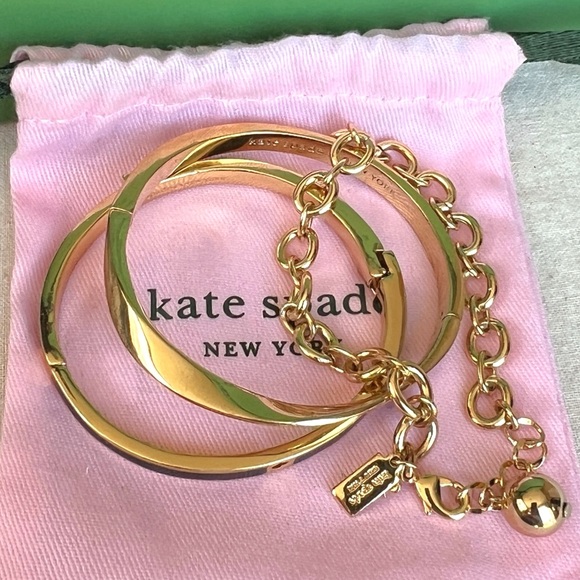 Kate Spade Set of 3 Bangles Bracelets Gold Tone with Dust Bag - Picture 1 of 16